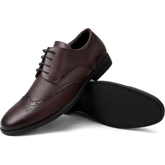 Men Dress Shoes Men Oxford Shoes Leather Stylish Lace-up Business Casual Formal - Picture 5 of 5